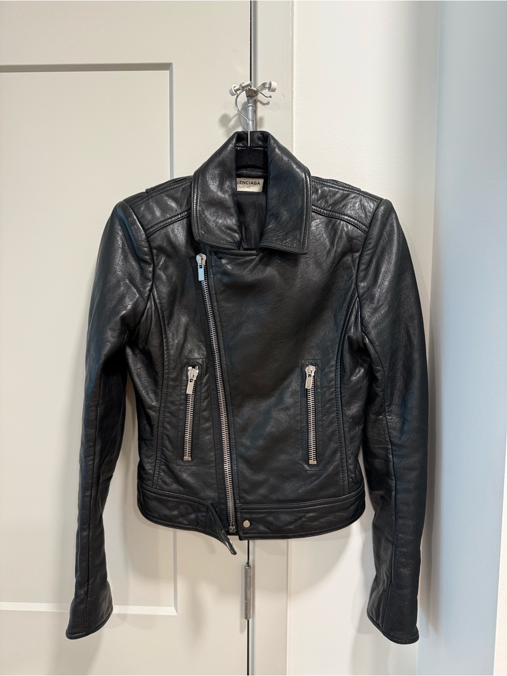 Balenciaga Black Leather Zip Up Biker Jacket